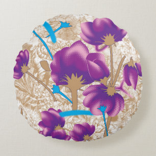 Coussins Ronds Motif floral vif avec violet et bleu f