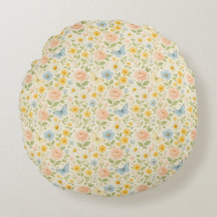 Coussins Ronds Motif floral vintage coloré avec papillons