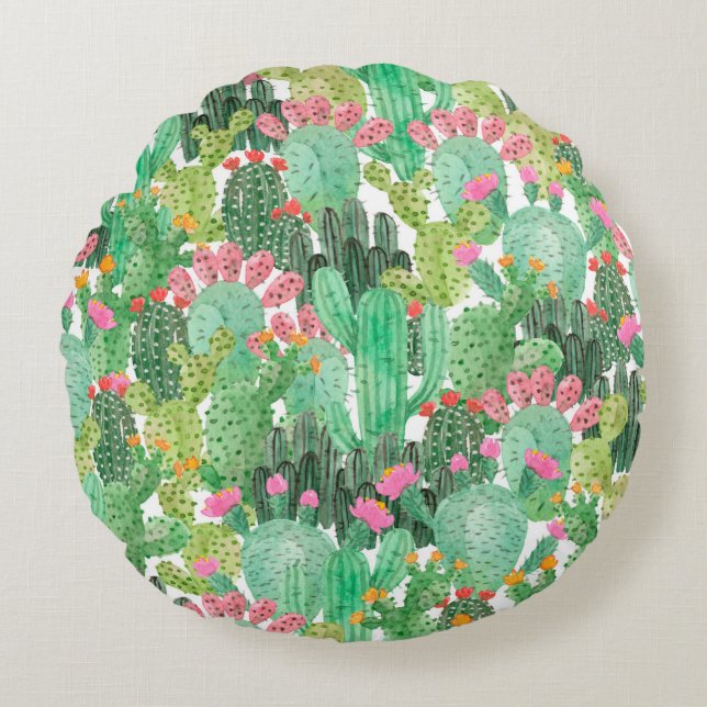 Coussins Ronds Motif fluide cactus aquarelle (Devant)
