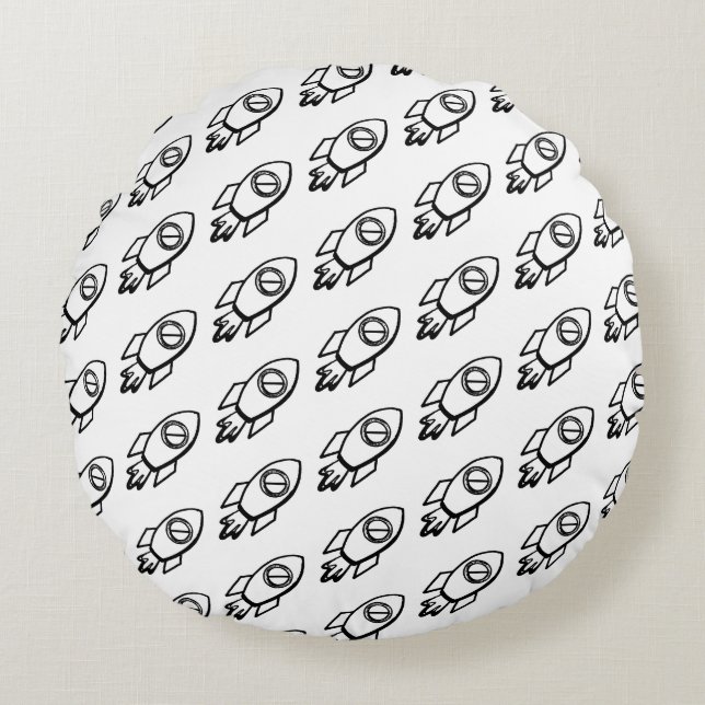 Coussins Ronds Motif Flying Rocket Sketch (Devant)