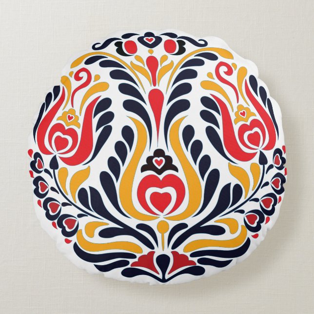 Coussins Ronds Motif folklorique circulaire (Devant)
