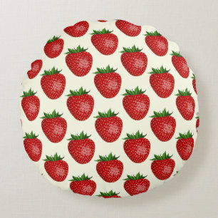 Coussins Ronds Motif fraises, fraises rouges, fruits, feuilles