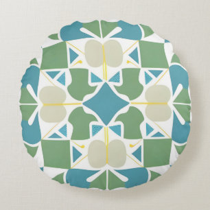 Coussins Ronds Motif géométrique abstrait en vert et bleu