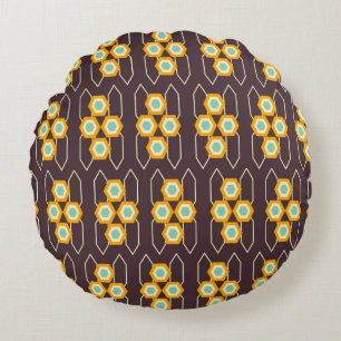 Coussins Ronds Motif géométrique avec hexagones orange et bleu