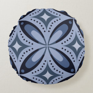 Coussins Ronds Motif géométrique bleu de style rétro