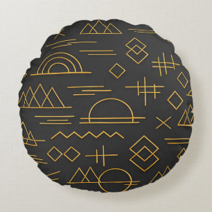 Coussins Ronds Motif géométrique doré en relief 3D luxueux 