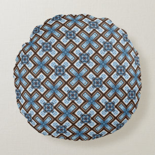 Coussins Ronds Motif géométrique élégant bleu et marron 