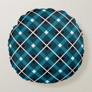 Coussins Ronds Motif géométrique en grille sarcelle et marine