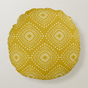 Coussins Ronds Motif géométrique ethnique : jaune doré, blanc