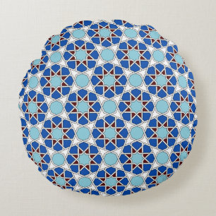 Coussins Ronds Motif géométrique marocain bleu islamique