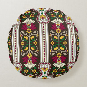 Coussins Ronds Motif géométrique Moghul Paisley sur fond blanc