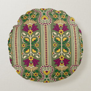 Coussins Ronds Motif géométrique Mughal Paisley sur fond vert