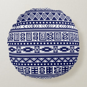 Coussins Ronds Motif géométrique tribal bleu