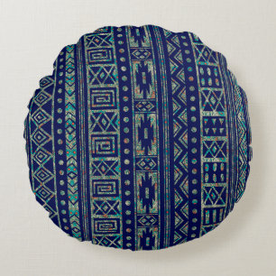 Coussins Ronds Motif Géométrique Tribal Bleu Et Coloré
