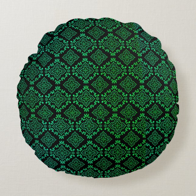 Coussins Ronds Motif géométrique vert / Impression indienne (Devant)