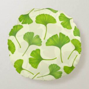 Coussins Ronds Motif Ginkgo sur blanc
