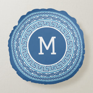 Coussins Ronds Motif grec Monogramme personnalisé