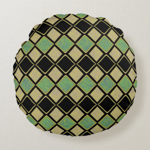 Coussins Ronds Motif Harlequin en Or, Vert et Noir