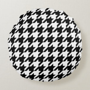Coussins Ronds Motif Houndstooth en noir et blanc