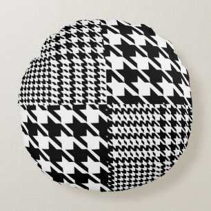 Coussins Ronds Motif Houndstooth noir et blanc
