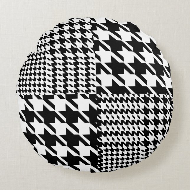 Coussins Ronds Motif Houndstooth noir et blanc (Devant)
