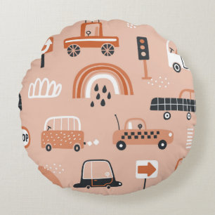 Coussins Ronds Motif impeccable avec des voitures de jouets. Cart