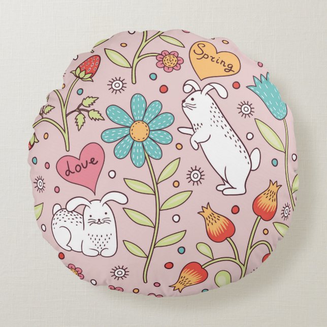 Coussins Ronds Motif impeccable avec lapins (Devant)