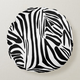 Coussins Ronds Motif Imprimé Zèbre Noir et Blanc Gras