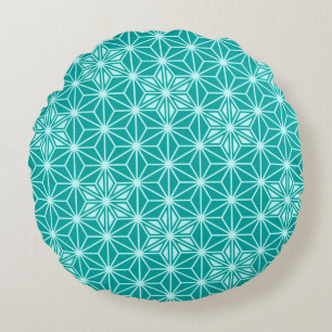 Coussins Ronds Motif japonais Asanoha - turquoise