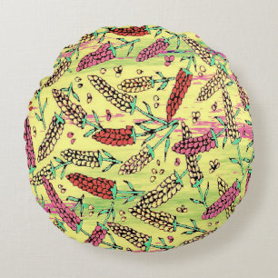 Coussins Ronds motif jaune, rose et rouge