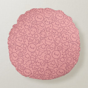 Coussins Ronds Motif Kawaii avec gâteaux mignons
