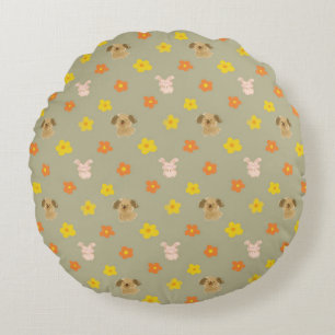 Coussins Ronds Motif lapin et chiot