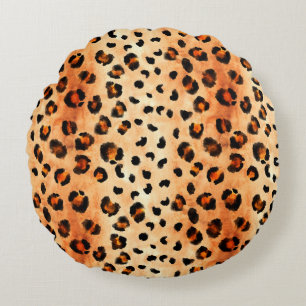 Coussins Ronds Motif léopard à l'aquarelle dessiné à la main. Fou