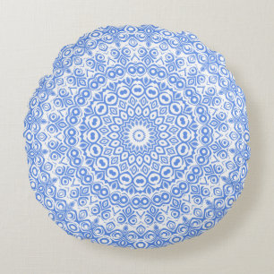 Coussins Ronds Motif Mandala Bleu Barbeau