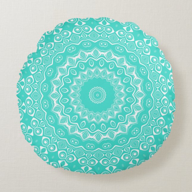Coussins Ronds Motif Mandala Turquoise (Devant)