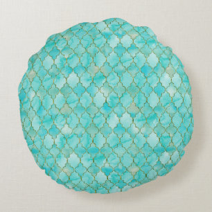 Coussins Ronds Motif Marocain Gold et Aqua