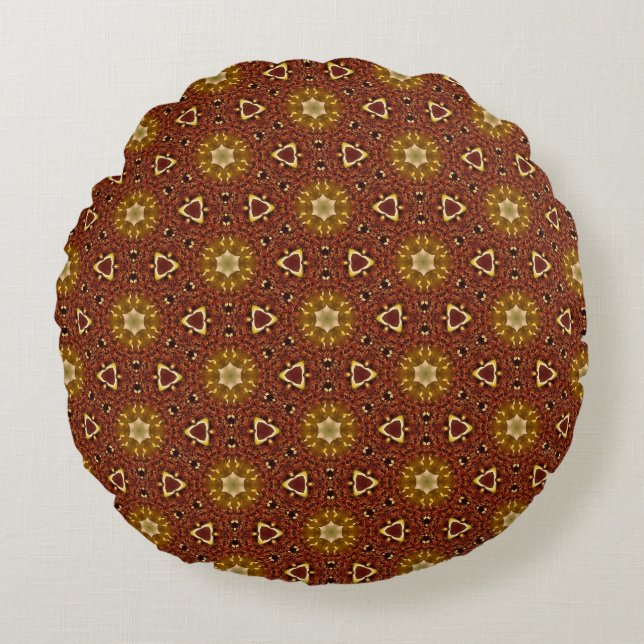 Coussins Ronds Motif Masala Jaune Brun Épicé (Devant)