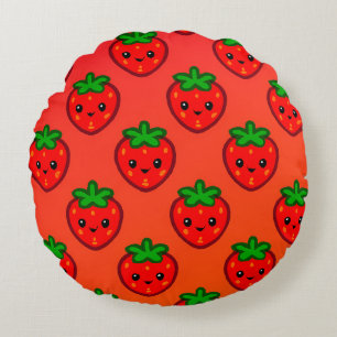 Coussins Ronds Motif mignon aux fraises avec visages souriants su