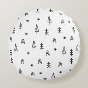 Coussins Ronds Motif minimaliste de la forêt d'hiver noire et bla
