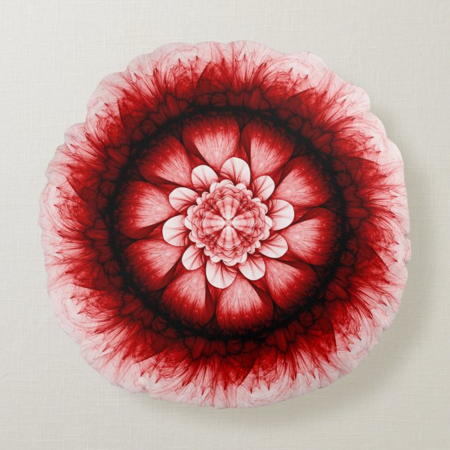 Coussins Ronds Motif moderne à fleurs rouges (Devant)