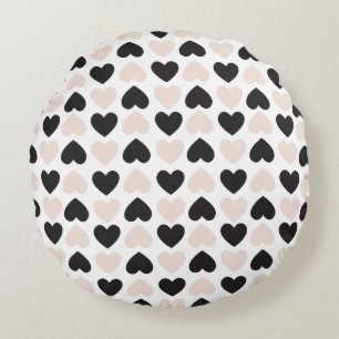Coussins Ronds Motif moderne Blush Rose Black Love Hearts