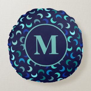 Coussins Ronds Motif Monogram Blue New Moon