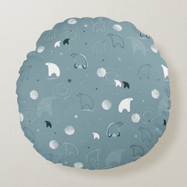 Coussins Ronds motif montrant un polaire mignon (Devant)