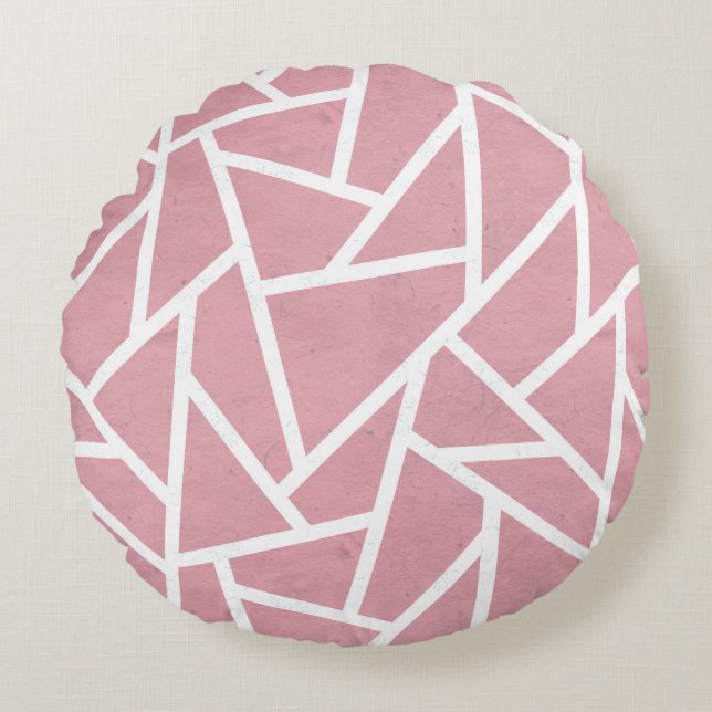 Coussins Ronds Motif mosaïque corail et blanc (Devant)