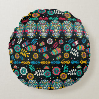 Coussins Ronds Motif multicolore sans soudure. Boho décoré 