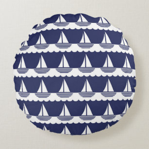 Coussins Ronds Motif nautique Marine Bleu et Blanc