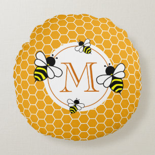 Coussins Ronds Motif nid d'abeille personnalisé avec abeilles