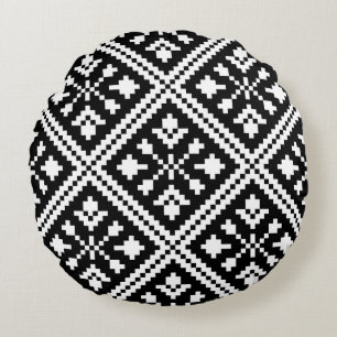 Coussins Ronds Motif noir et blanc de flocons de neige de Noël
