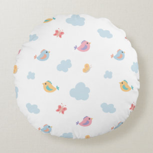 Coussins Ronds Motif Oiseaux Chanteurs Pastels & Nuages