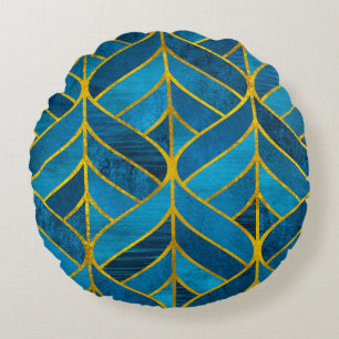 Coussins Ronds Motif or et bleu sur grunge arrière - plan, coutur